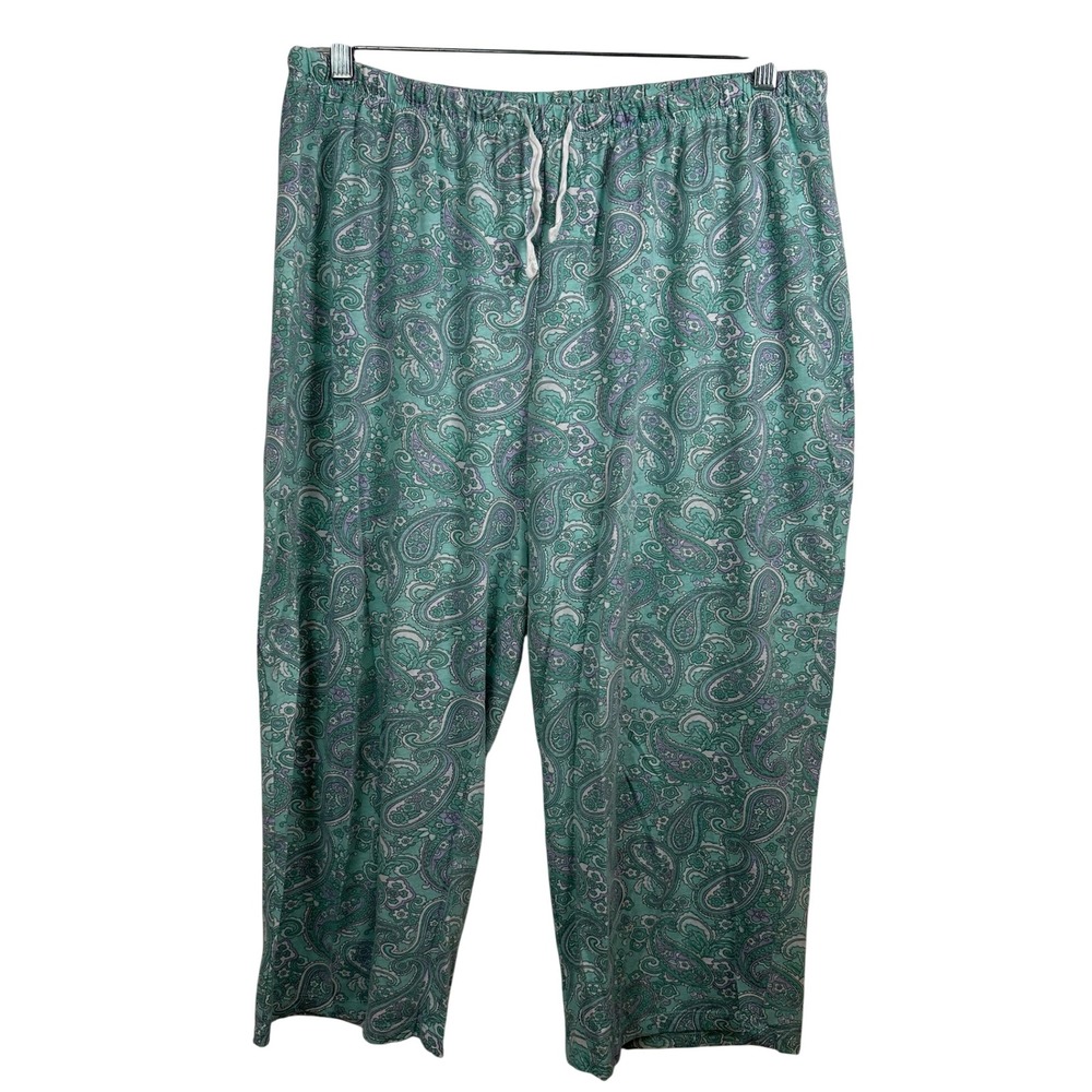 Croft & Barrow Intimates Paisley Pajama Pants Teal Purple XL Wide Leg Cropped